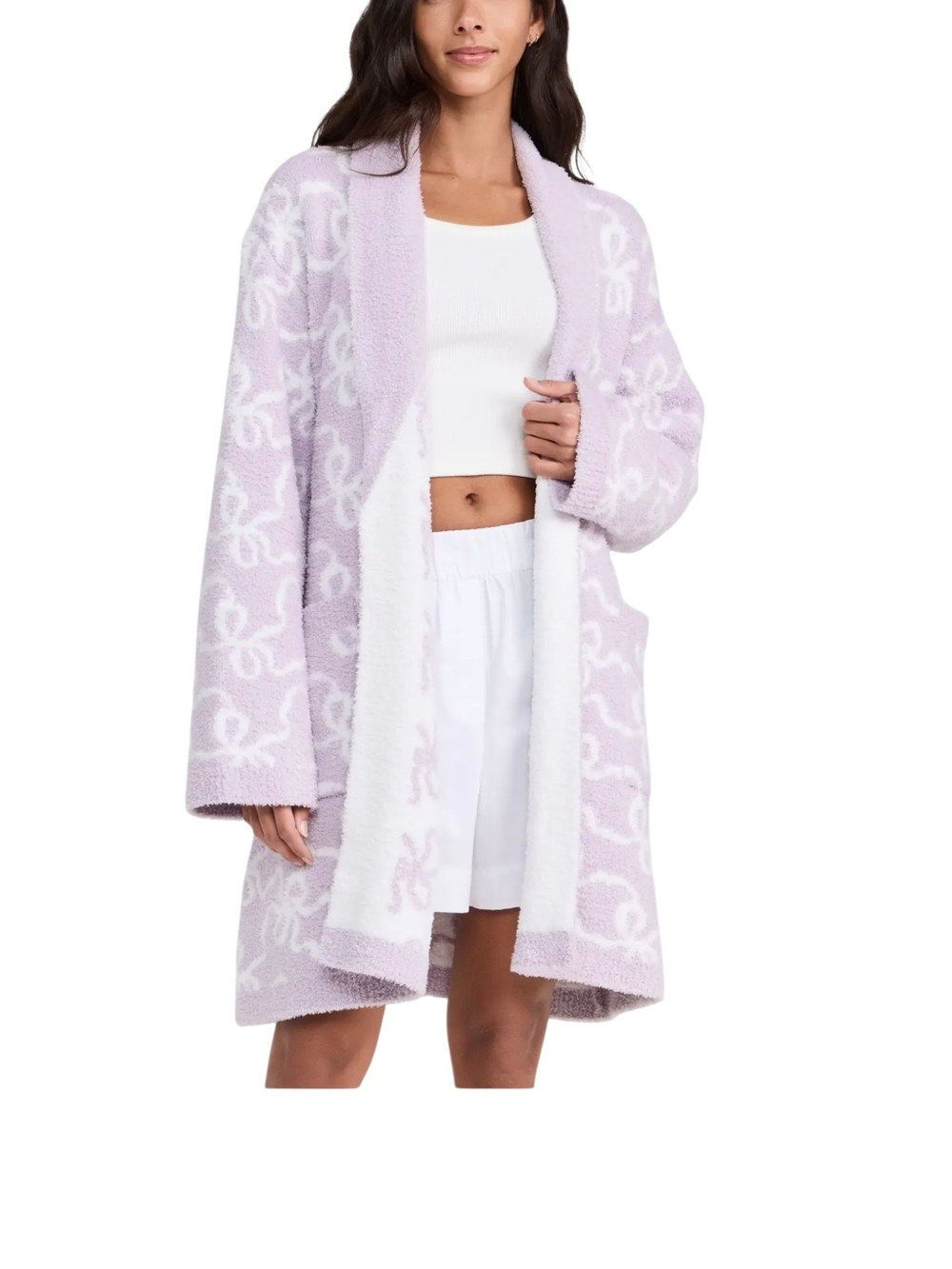 Cupcakes & Cashmere Bow Plush Robe M Cozy Sleepwear Coquette Cottagecore Luxury
